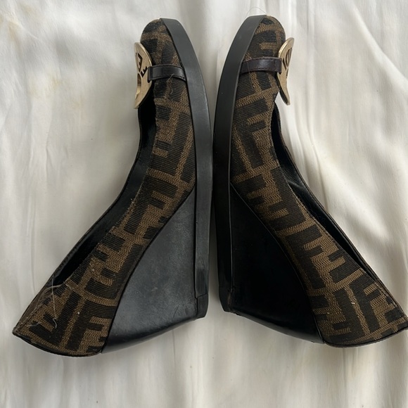 Fendi Zucca Print with big metal FF logo wedge. - Picture 7 of 12